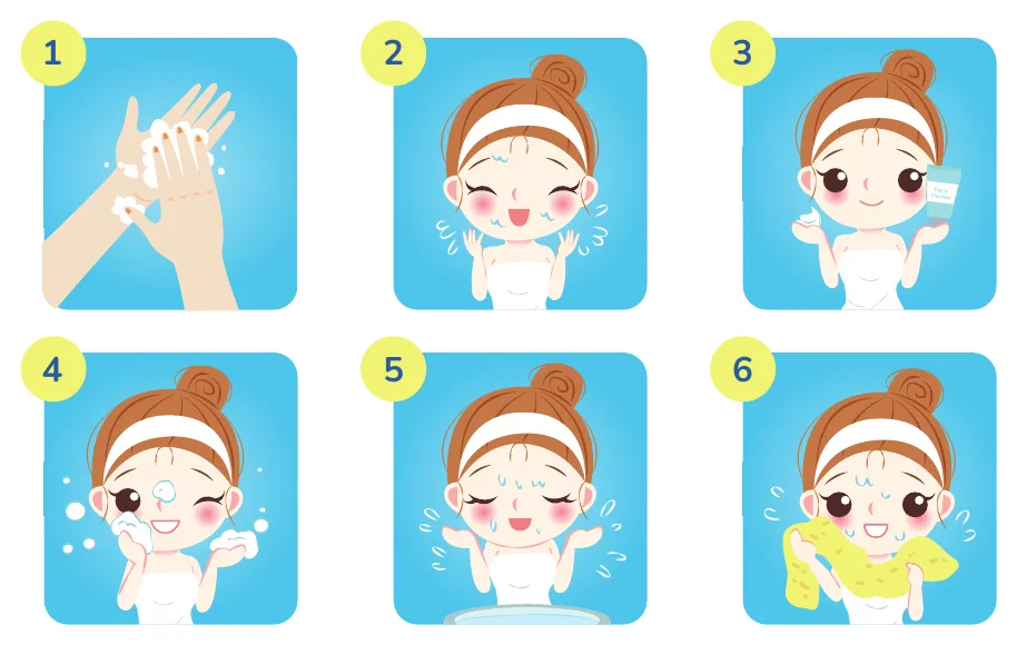 Minh hoạ trong chương “Rửa mặt cho da mụn” — sách Hiểu mụn để hết mụn