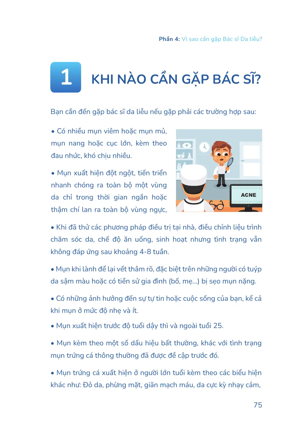 Trang 075 bản in của sách Hiểu mụn để hết mụn