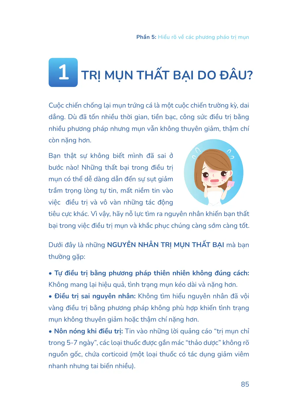 Trang 085 bản in của sách Hiểu mụn để hết mụn