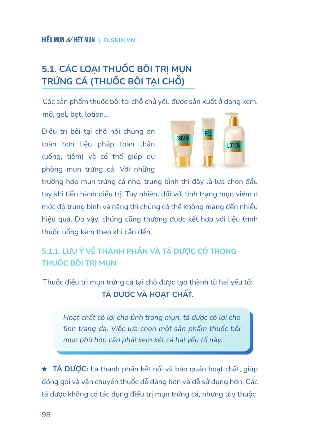 Trang 098 bản in của sách Hiểu mụn để hết mụn