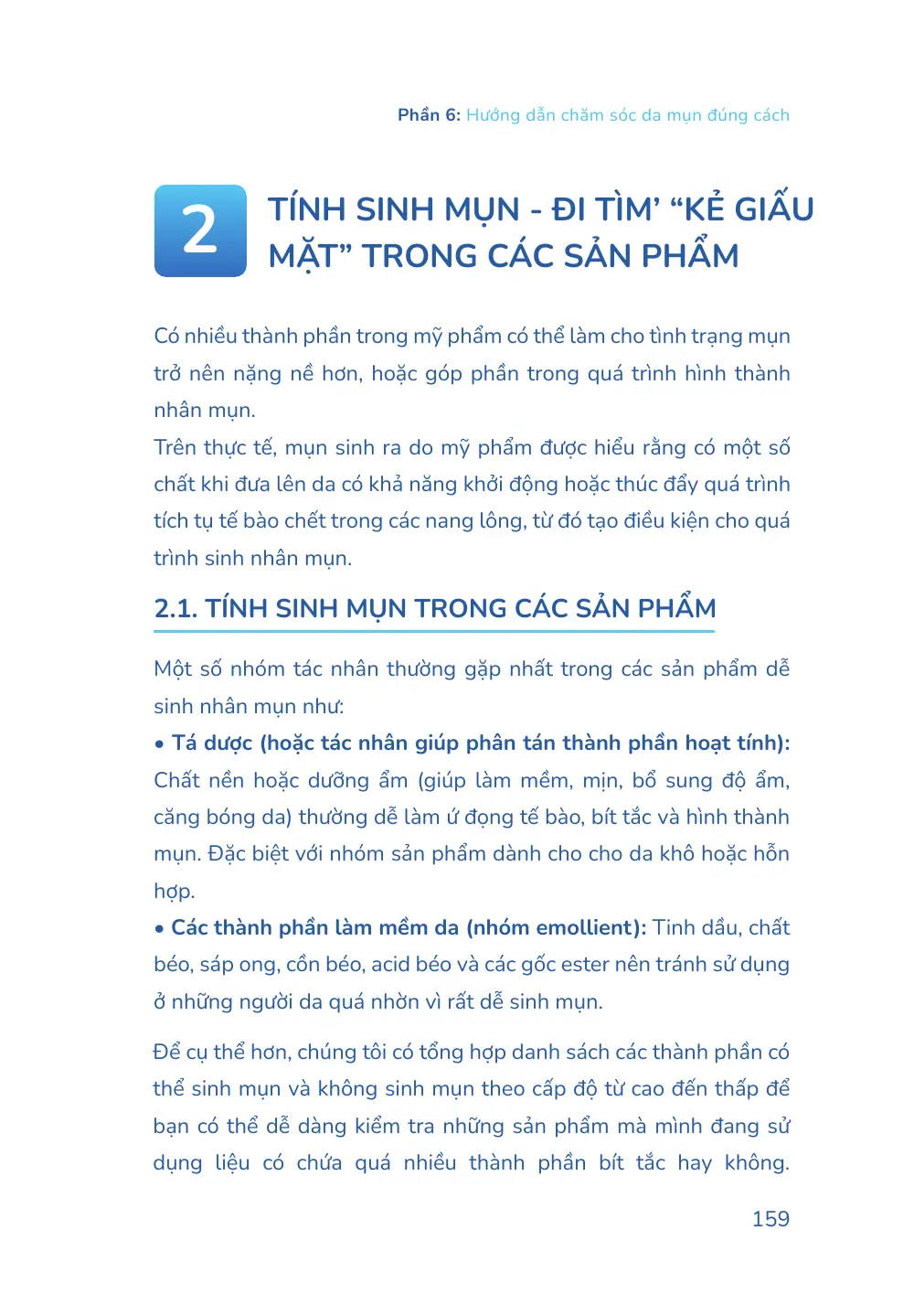 Trang 159 bản in của sách Hiểu mụn để hết mụn