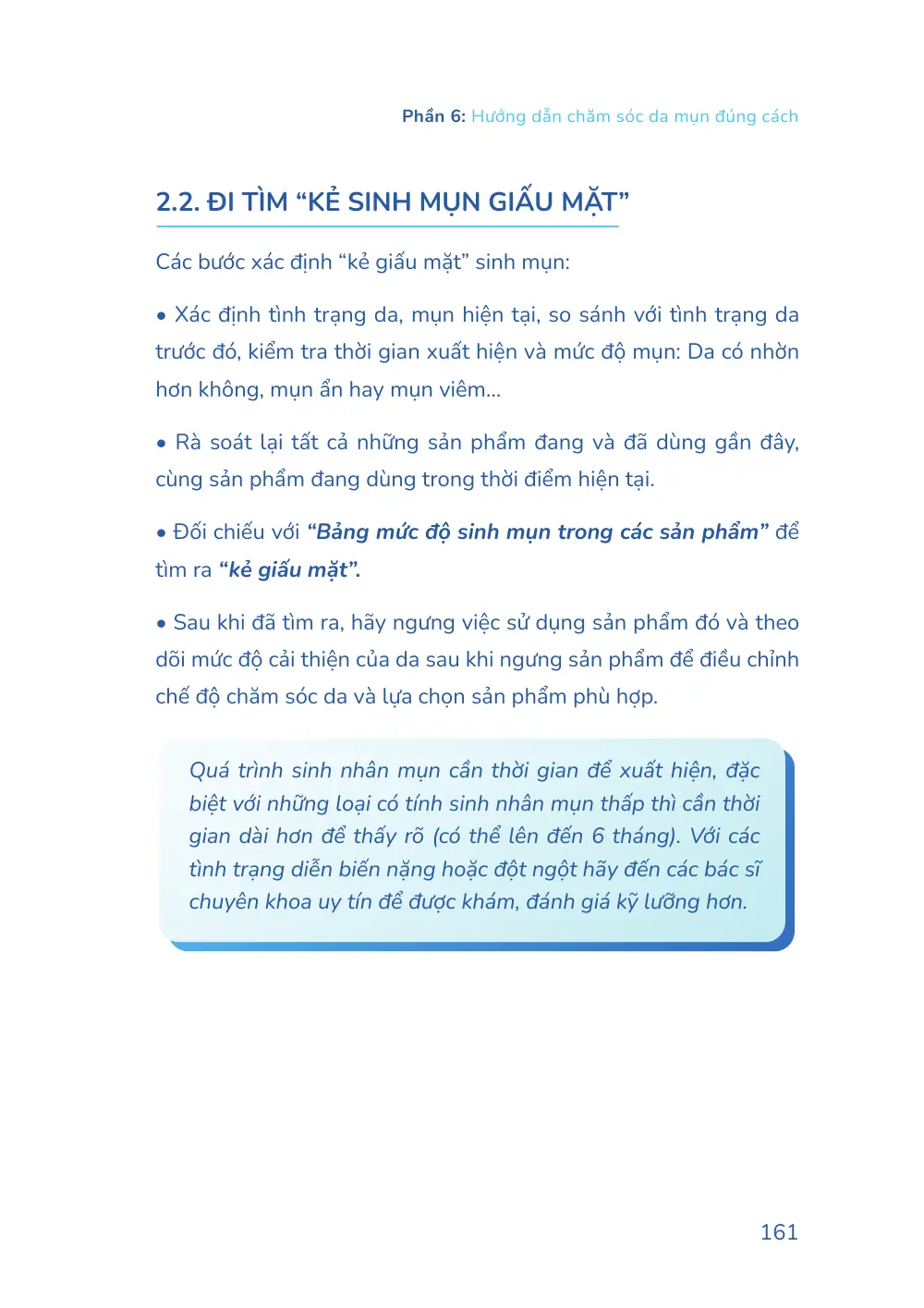 Trang 161 bản in của sách Hiểu mụn để hết mụn