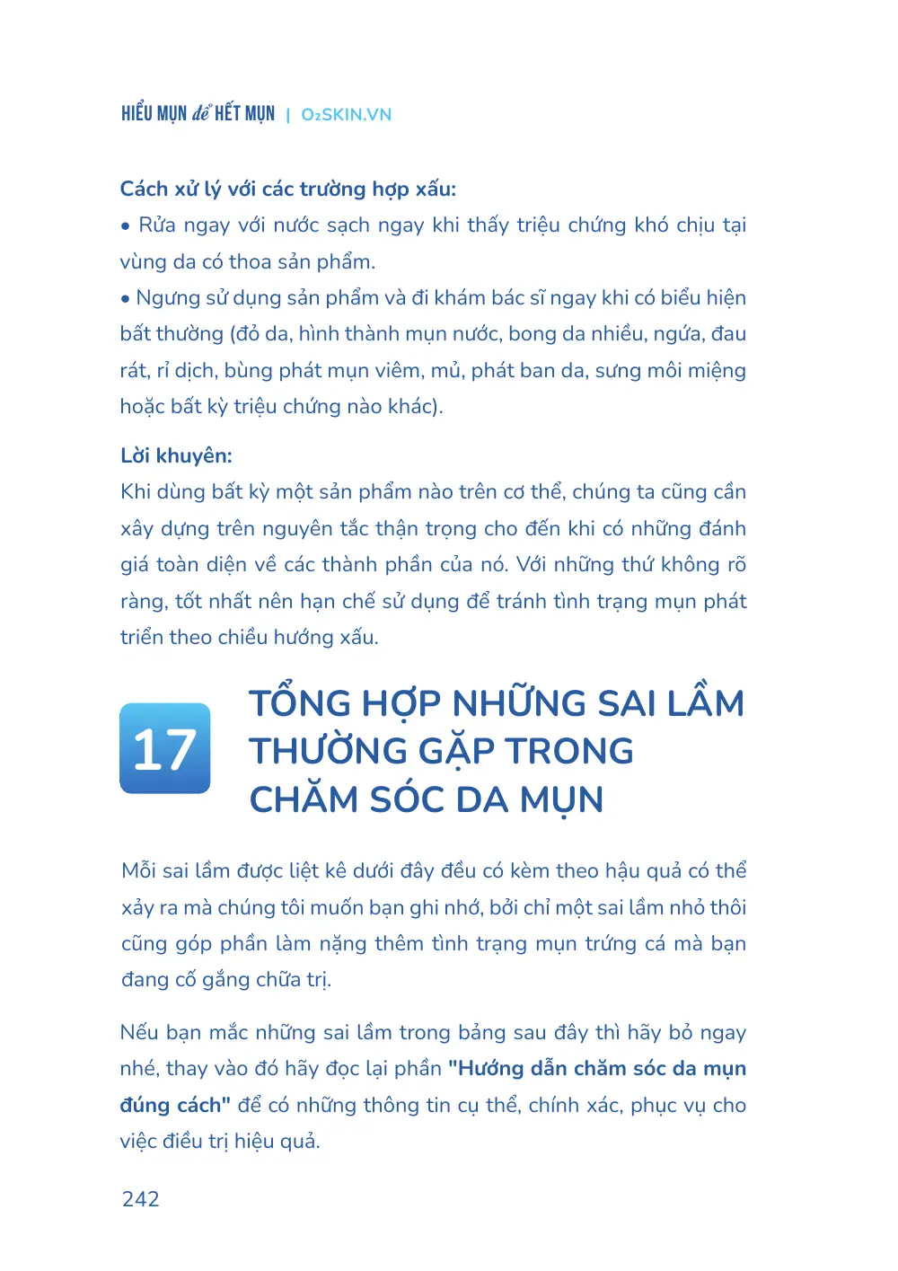 Trang 242 bản in của sách Hiểu mụn để hết mụn