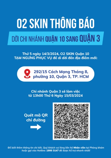 O2skin quận 10 dời chi nhánh mới sang quận 3