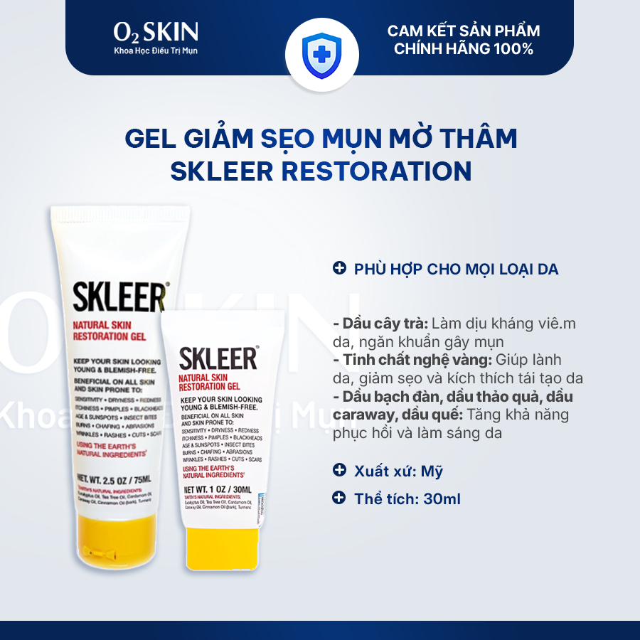 Gel dưỡng ẩm giảm mụn viêm Skleer Restoration Gel 30ml