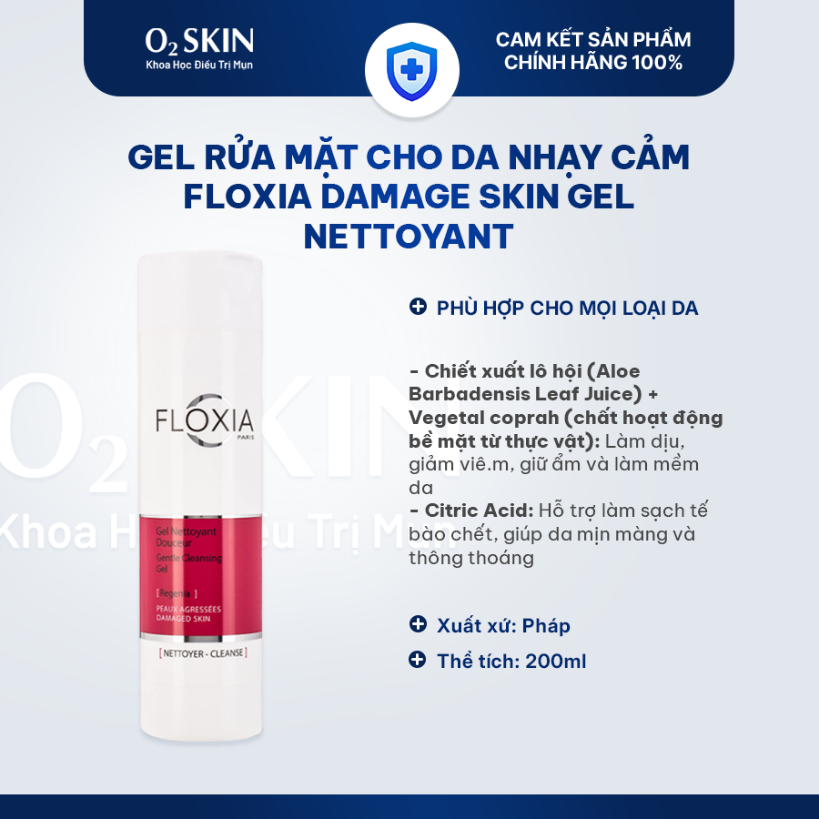 Gel rửa mặt cho da nhạy cảm Floxia Damage Skin Gel Nettoyant 200ml