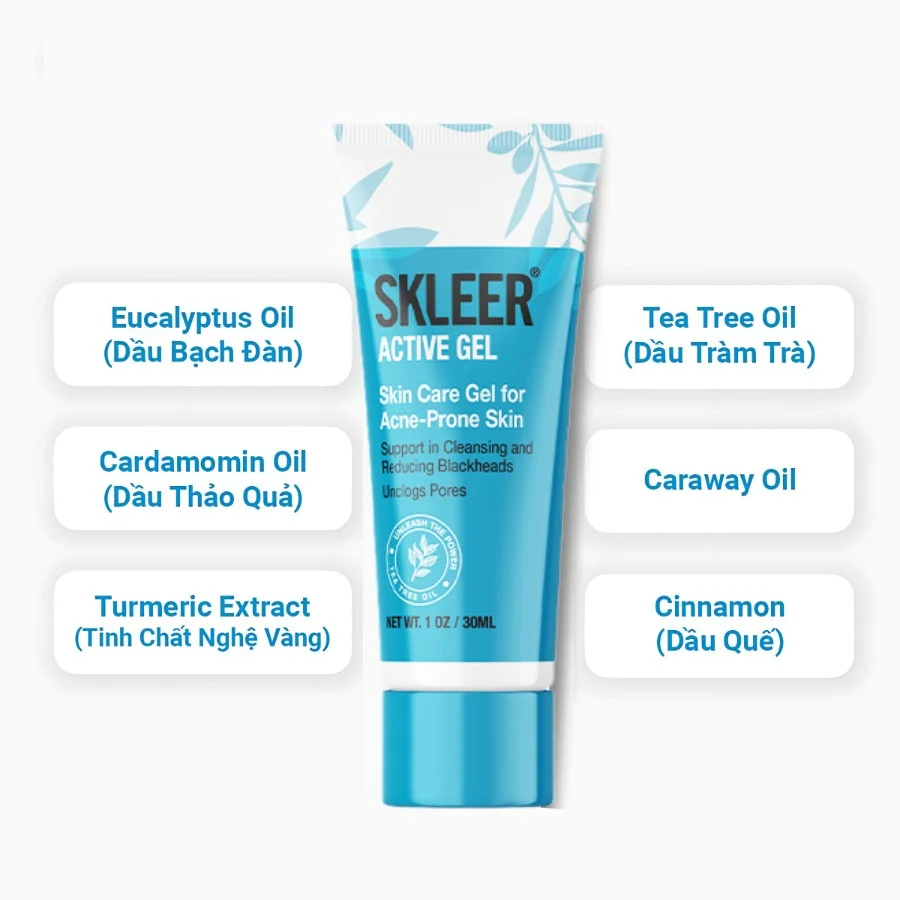 Gel giảm mụn mờ thâm tái tạo da Skleer Active Gel 30ml