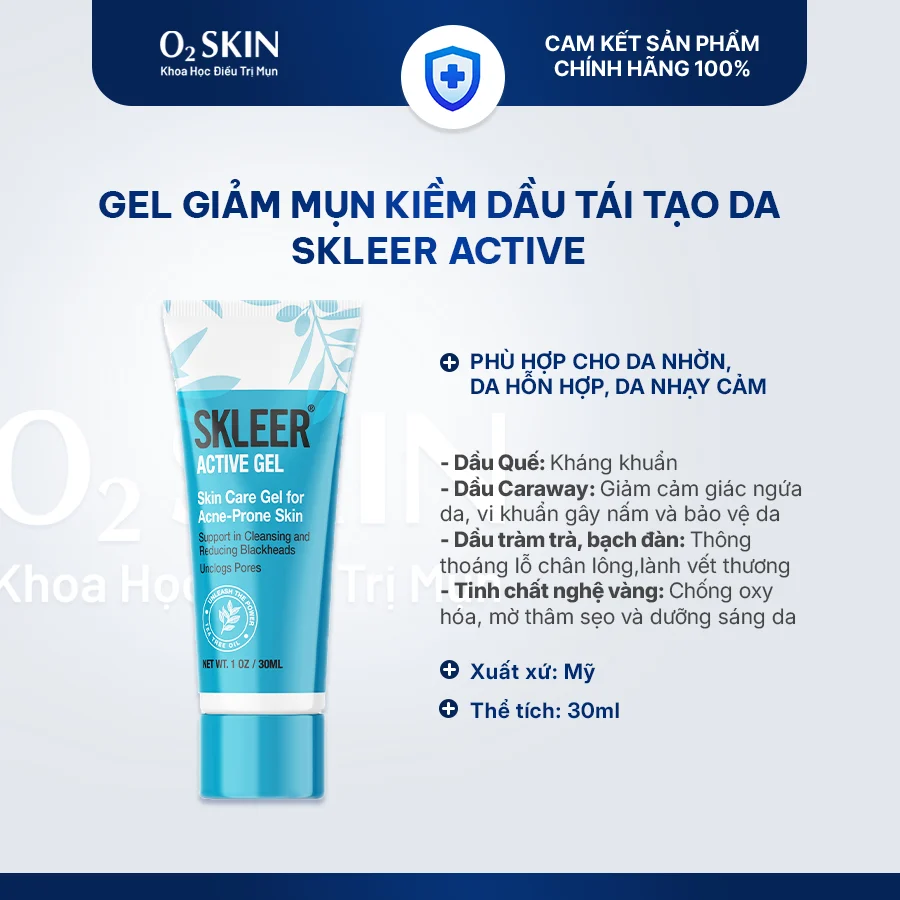 Gel giảm mụn mờ thâm tái tạo da Skleer Active Gel 30ml