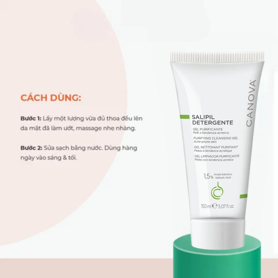Gel rửa mặt cho da dầu mụn Canova Salipil Gel Nettoyant 150ml - hình ảnh 3 tại Nhà thuốc O2 SKIN