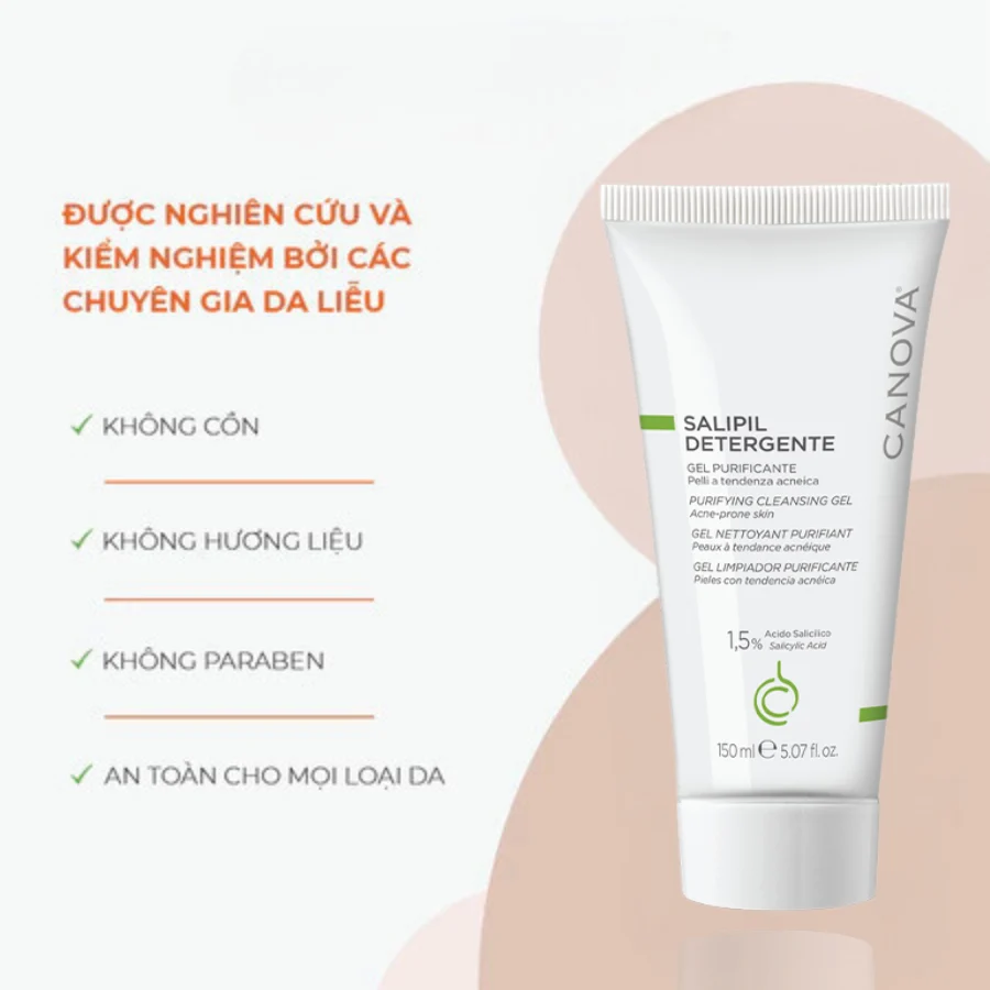 Gel rửa mặt cho da dầu mụn Canova Salipil Gel Nettoyant 150ml - hình ảnh 4 tại Nhà thuốc O2 SKIN
