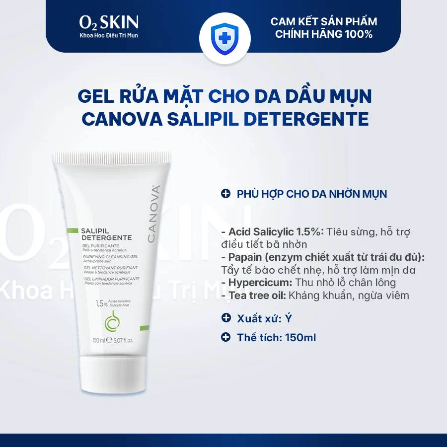 Gel rửa mặt cho da dầu mụn Canova Salipil Gel Nettoyant 150ml