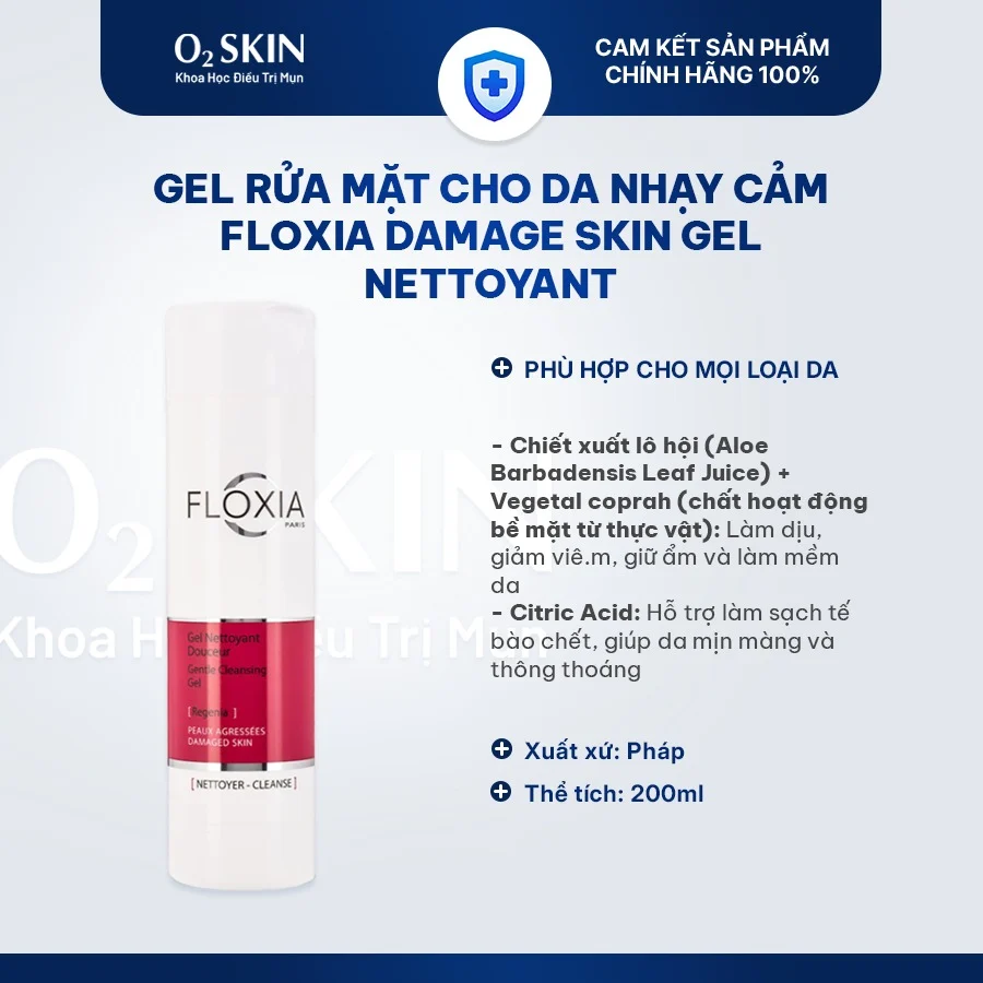 Gel rửa mặt cho da nhạy cảm Floxia Damage Skin Gel Nettoyant 200ml