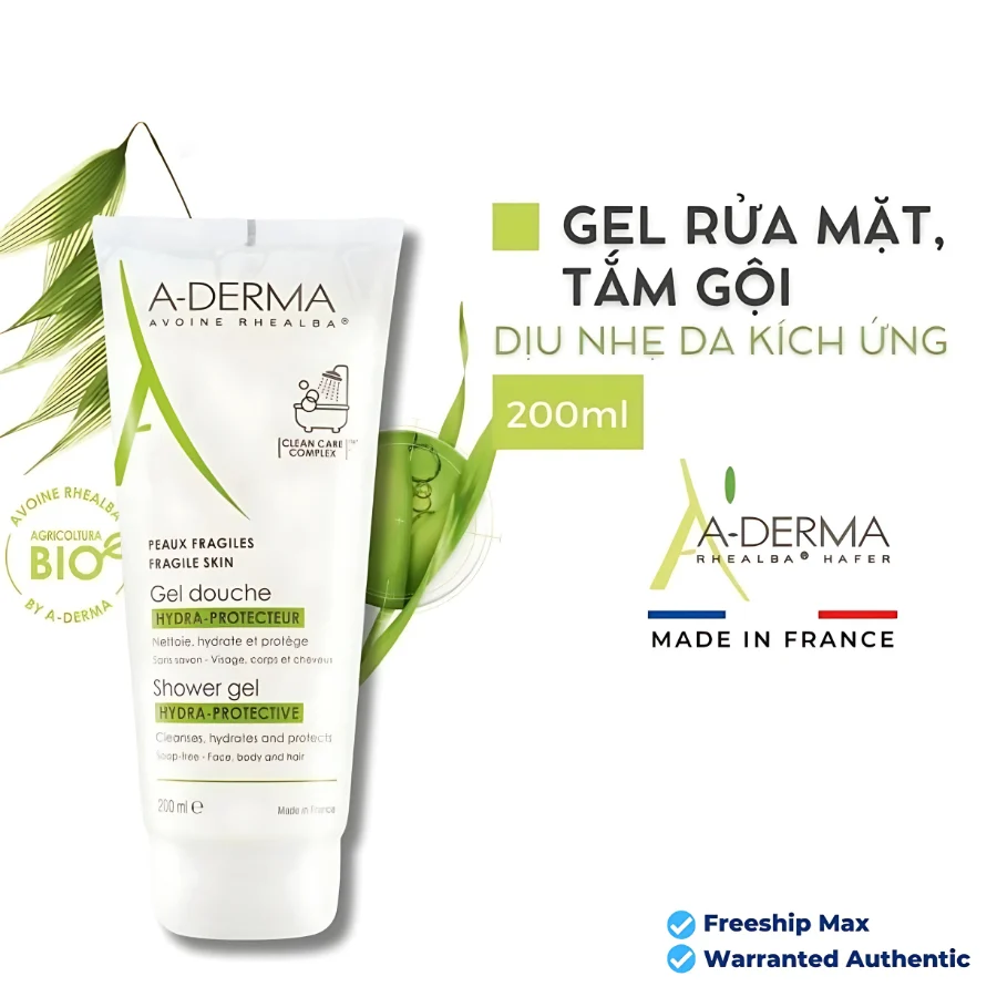 Gel rửa mặt và tắm Aderma Shower Gel Hydra-Protective 200ml