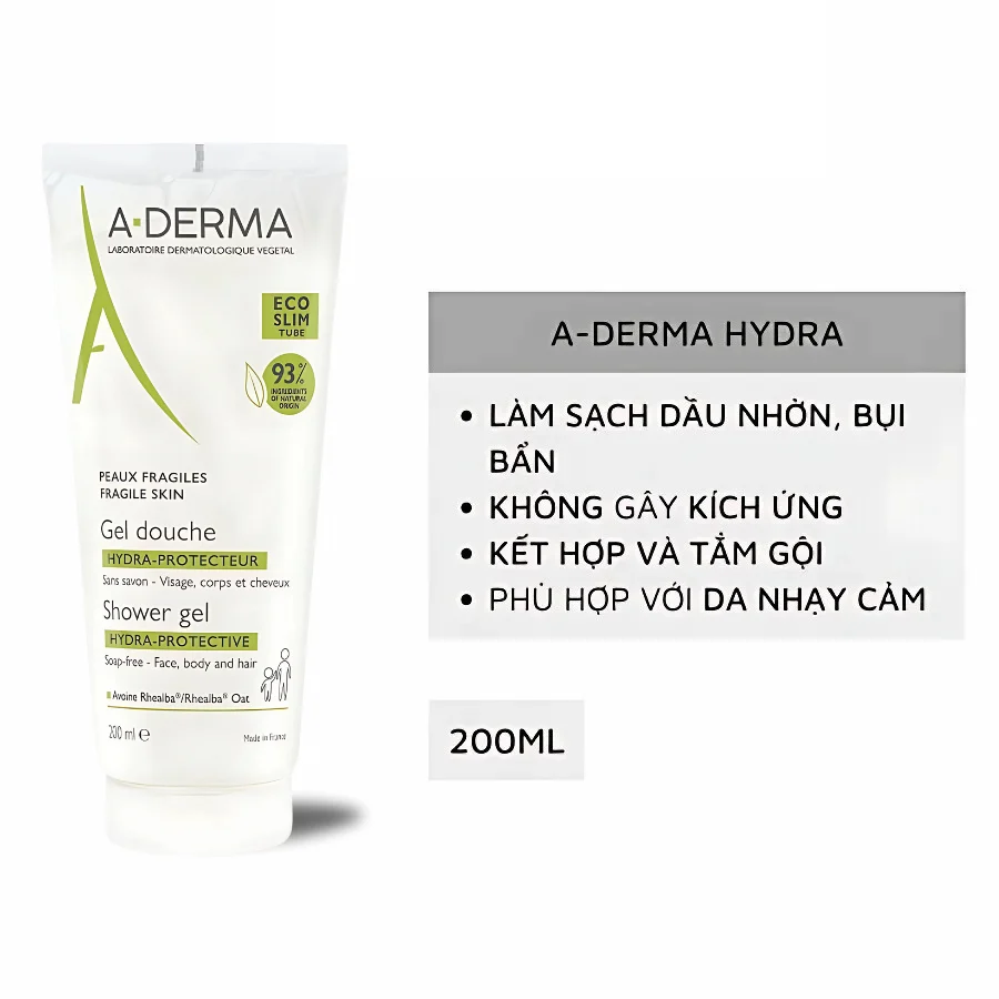 Gel rửa mặt và tắm Aderma Shower Gel Hydra-Protective 200ml - hình ảnh 3 tại Nhà thuốc O2 SKIN