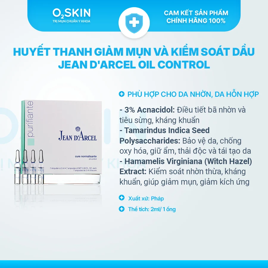 Huyết thanh giảm mụn và kiểm soát dầu Jean D'Arcel Oil Control 2ml
