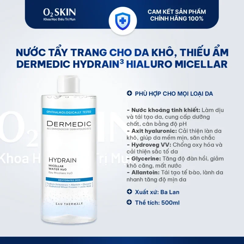 Nước tẩy trang DERMEDIC HYDRAIN3 HIALURO Micellar Water 500ml