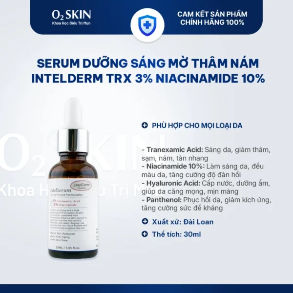 Serum sáng da, mờ thâm nám IntelDerm Tranexamic 3% Niacinamide 10% 30ml tại Nhà thuốc O2 SKIN