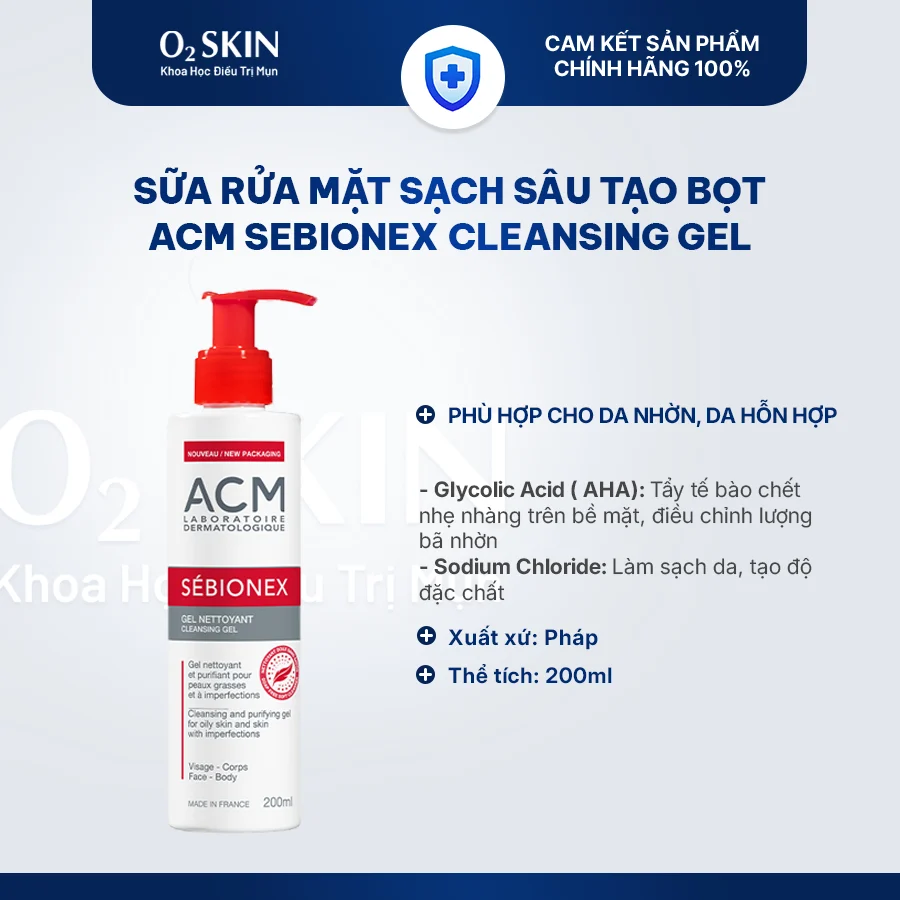 Sữa rửa mặt cho da dầu mụn ACM Sebionex Cleansing Gel 200ml