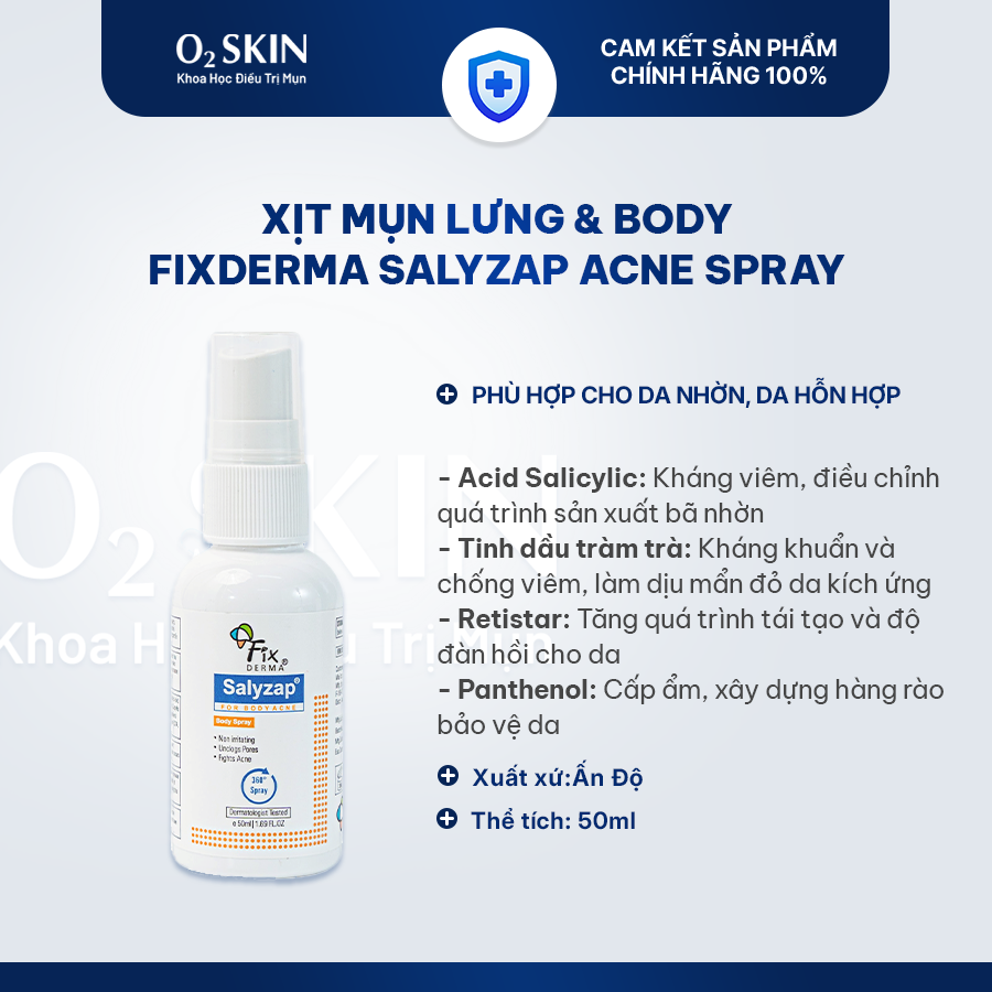 Xịt mụn lưng và body Fixderma Body Acne Spray 50ml