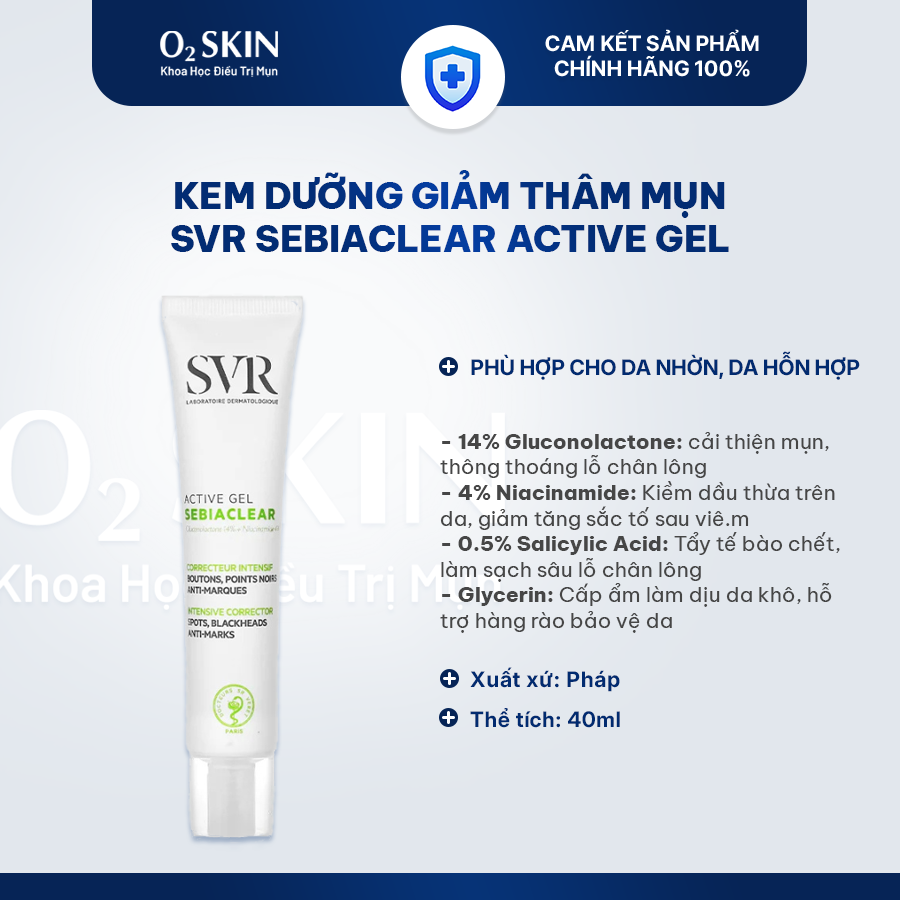 Kem giảm mụn mờ thâm SVR Sebiaclear Active 40ml