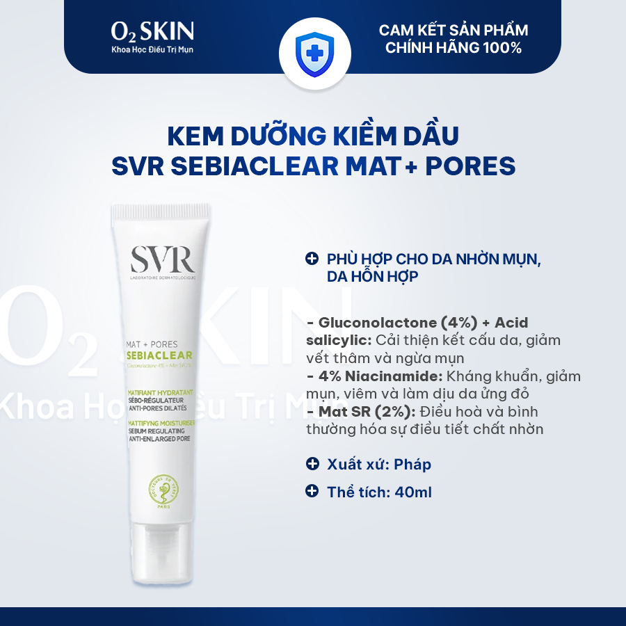 Kem dưỡng kiềm dầu SVR Sebiaclear Mat + Pores 40ml