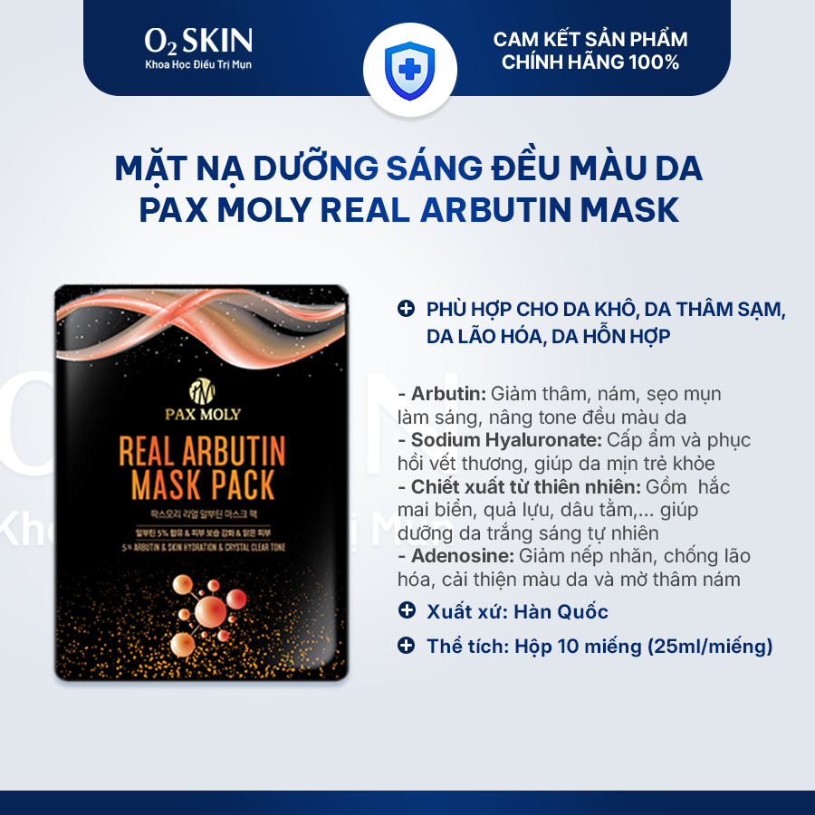 Mặt nạ dưỡng ẩm, làm sáng và đều màu da PAXMOLY Arbutin Mask