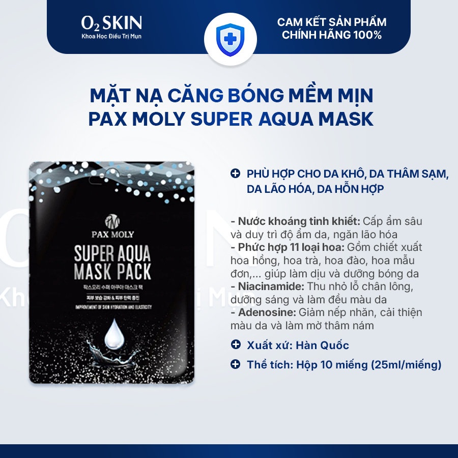 Mặt nạ dưỡng ẩm cho da căng bóng, mềm mại PAXMOLY Super Aqua Mask
