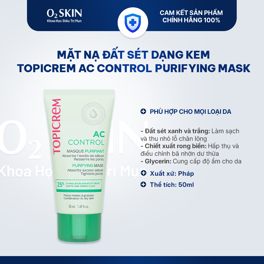 Mặt nạ hấp thụ bã nhờn Topicrem Acne Control Purifying Mask 50ml tại O2 SKIN