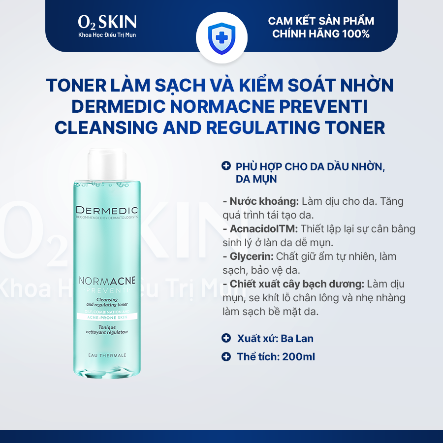 Toner Cho Da Dầu Mụn Dermedic Nettoyant 200ml