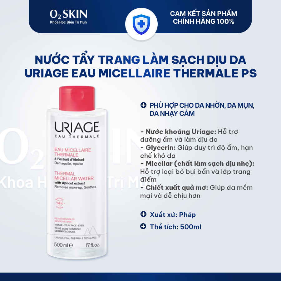 Nước tẩy trang làm dịu cho da nhạy cảm Uriage Thermal Micellar Water 500ml