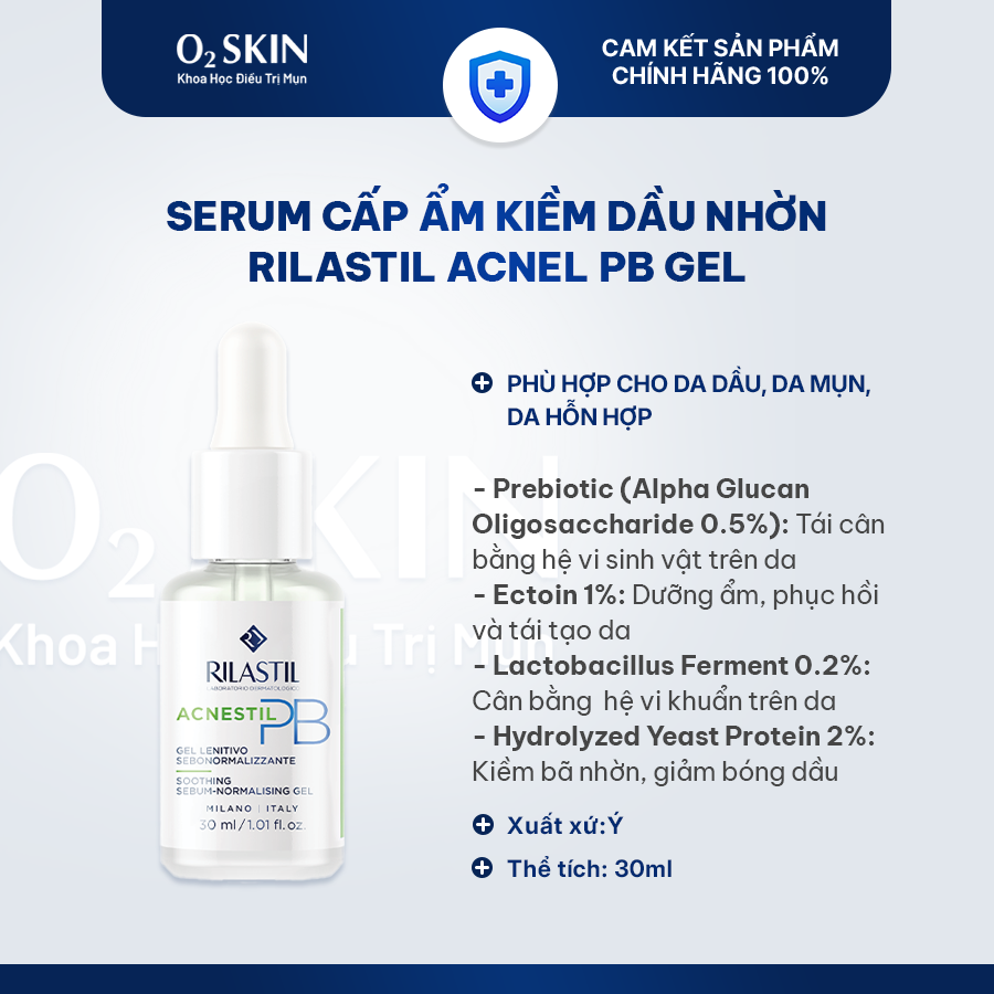 Gel dưỡng ẩm và kiềm dầu cho da mụn Rilastil Acnestil PB Gel 30ml