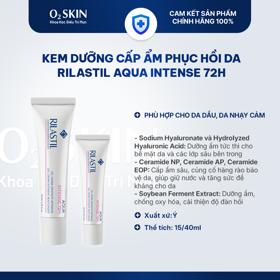 Kem dưỡng cấp ẩm dành cho mọi loại da Rilastil Aqua Intense 72h Gel Cream