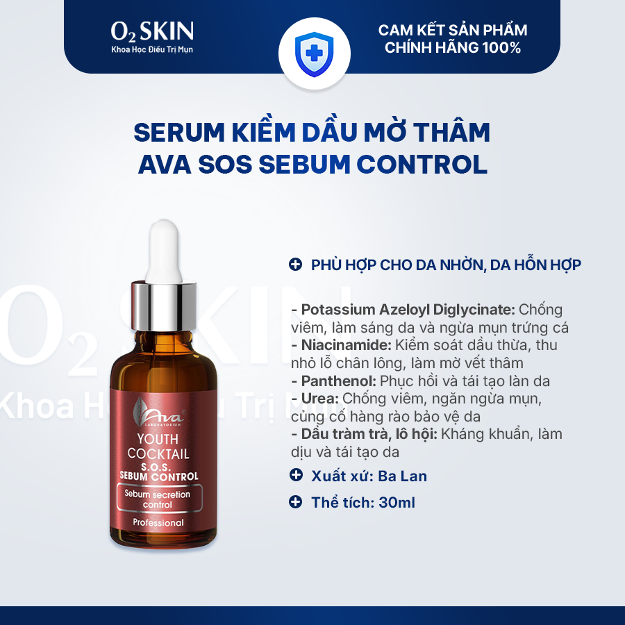 Serum mờ thâm cho da dầu mụn Ava SOS Sebum Control 30ml