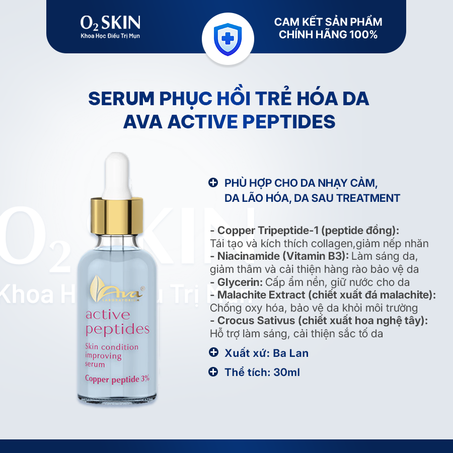 Serum phục hồi da Ava Active Copper Peptides 30ml tại O2 SKIN