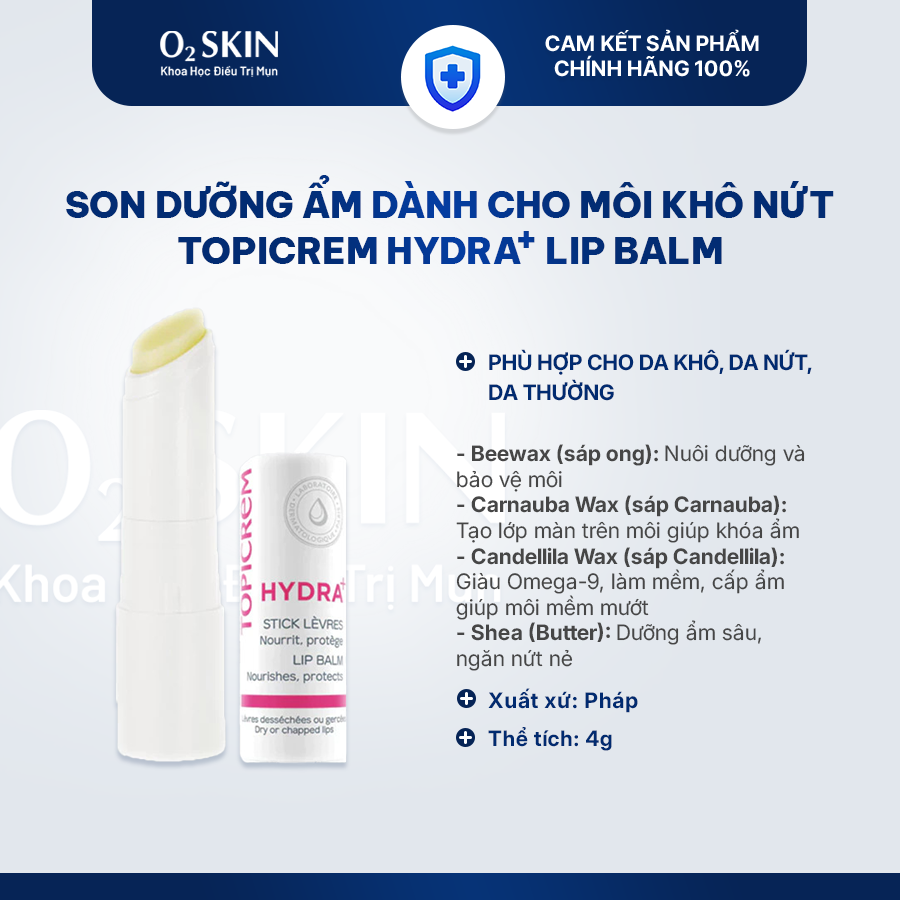 Son Dưỡng Môi Topicream Hydra+ Lip Balm 4g tại O2 SKIN
